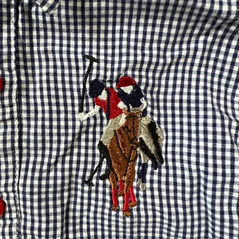 US Polo Assn Blue Gingham Embroidered Long Sleeve Button #3 Shirt Sz 3T
